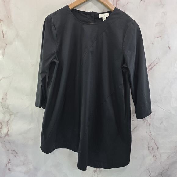 J Jill Shirt Women XS Black Long Sleeve Poplin Assymetric Tunic Button Back - Picture 1 of 11
